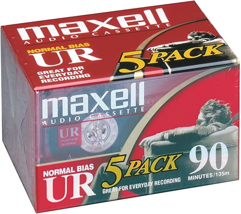 Maxell 108562 UR-90 5PK Normal Bias Audio Cassettes 90 Minute With Cases 5 Pack - 1