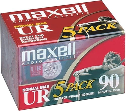 Maxell 108562 UR-90 5PK Normal Bias Audio Cassettes 90 Minute With Cases 5 Pack