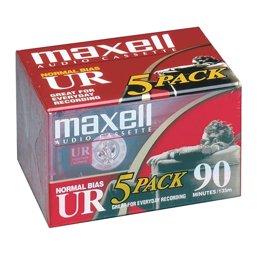 Maxell 108562 UR-90 5PK Normal Bias Audio Cassettes 90 Minute With Cases 5 Pack - 1