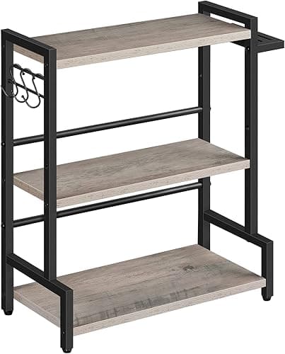HOOBRO Spice Rack, Spice Rack with 3 Hooks, 3 Tier Kitchen Organizer, Spice Rack, Adjustable Legs for Dining Room, Kitchen, Grey EBG01TL01