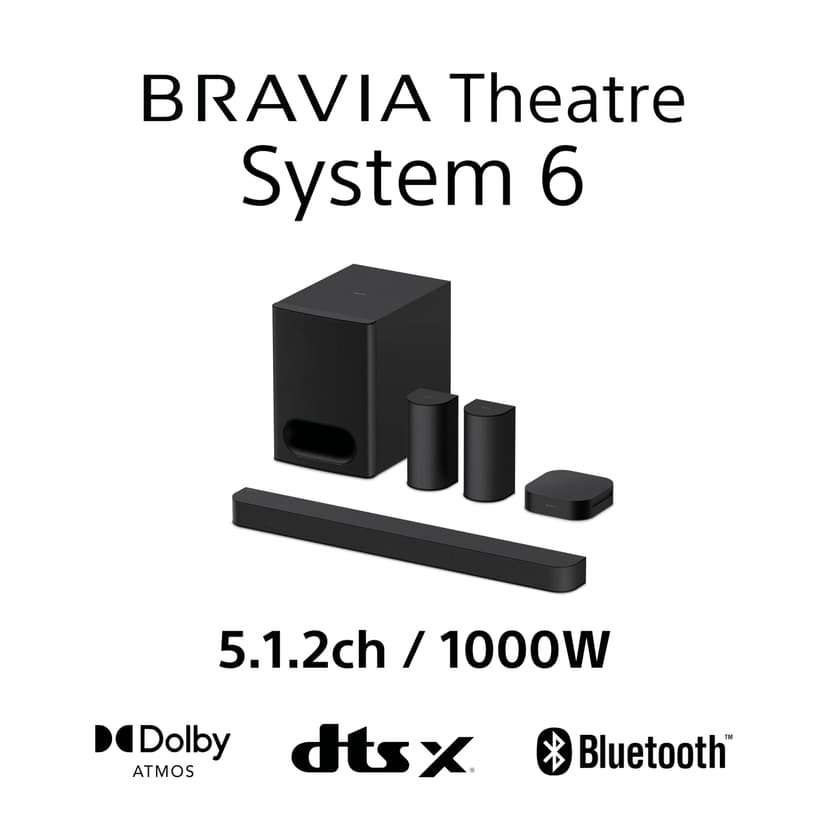 Sony BRAVIA Theatre System 6 (5.1-channel surround sound, 1000 W, with rear speaker and subwoofer, Dolby Atmos, DTS:X, AI Voice Zoom 3 with BRAVIA TV, DSEE, multi-stereo party mode) Black - 2