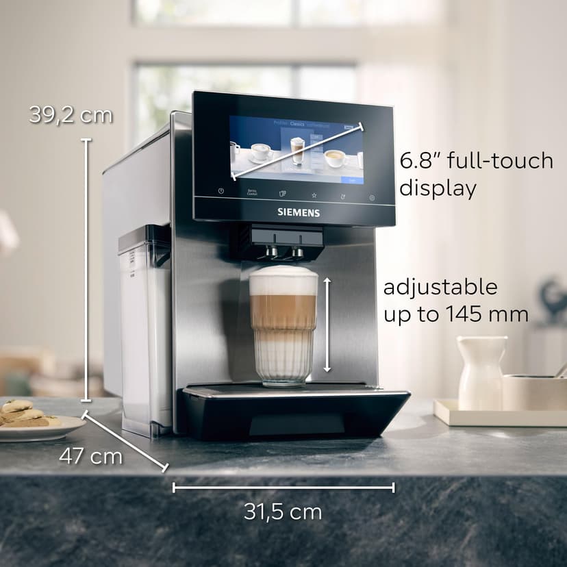 Siemens EQ900 plus fully automatic coffee machine, cartridge 1 x cleaning/descaling, HomeConnect, electric grinding setting, baristaMode, milk container 0.7 l, stainless steel - 2