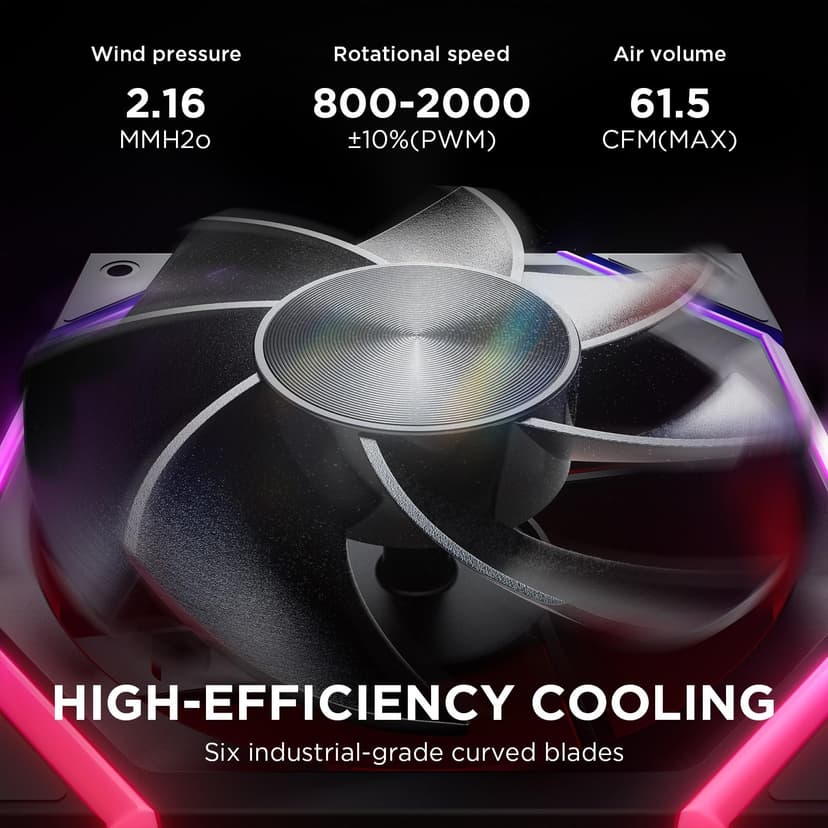 AsiaHorse NYOTA Reverse Blade 120mm ARGB PC Case Fan 3 Pack Intake Fan HDB Bearing 2000 RPM 61.5 CFM 4Pin PWM 5V 3Pin ARGB Black - 3
