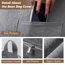 Highdi Large Bean Bag Without Fillings - Cotton Linen Durable & Comfortable, Grey Storage Bean Bag Chair for Living Room/Bedroom/Gaming Room, Perfect for Adults & Teens, Childrens - 4