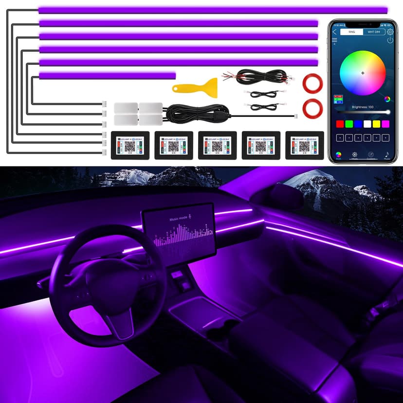 Acrylic Interior Car LED Strip Light with Wireless App, 1… - 1