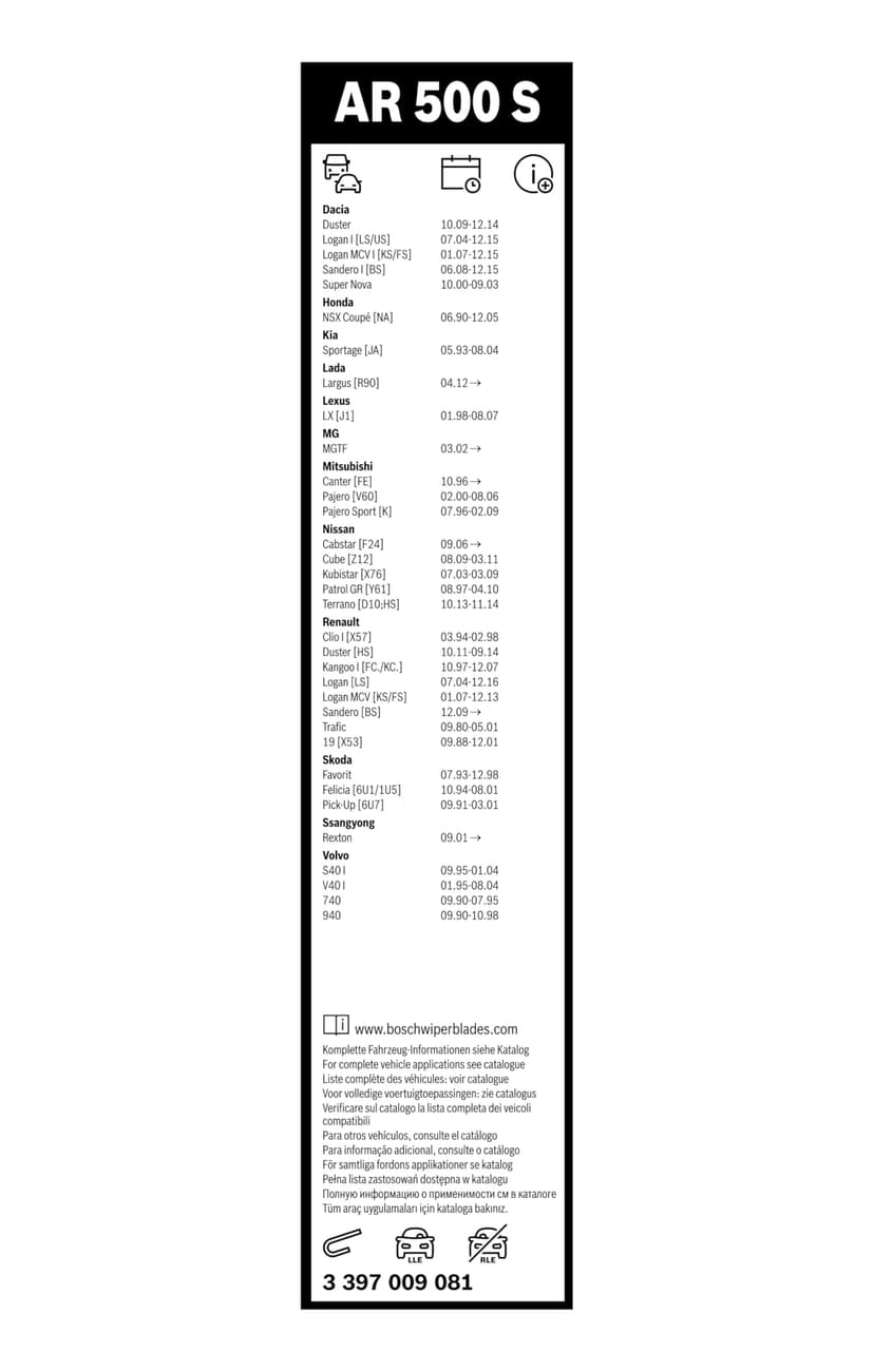 BOSCH Balai d'essuie-glace Aerotwin Retro Spoiler AR500S 3397009081 Compatible avec: BMW 3 Compact, Z3 Coupe, Z3 Roadster, BRILLIANCE BS4, BS6, CADILLAC XLR, CHEVROLET BLAZER S10, DACIA DUSTER - 3