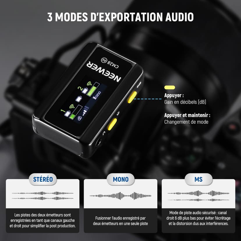 NEEWER CM28 (1 RX + 2 TX + Charging Case), Wireless Lavalier Microphone, Smart Noise Cancelling, 48KHz/16Bit 9 Hrs Uncompressed Recording, 656ft/200m Range, Lav Mic for iPhone, Android, Camera - 3