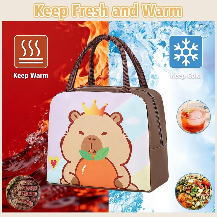 GVMJHYK Capybara Water Bottle with Bento Lunch Box, Pack of 3, Capybara Lunch Bag, Cartoon Animals Cute Water Bottle, Cartoon Lunch Box Children Suitable for Children School or Nursery (Capybara-C) - 6