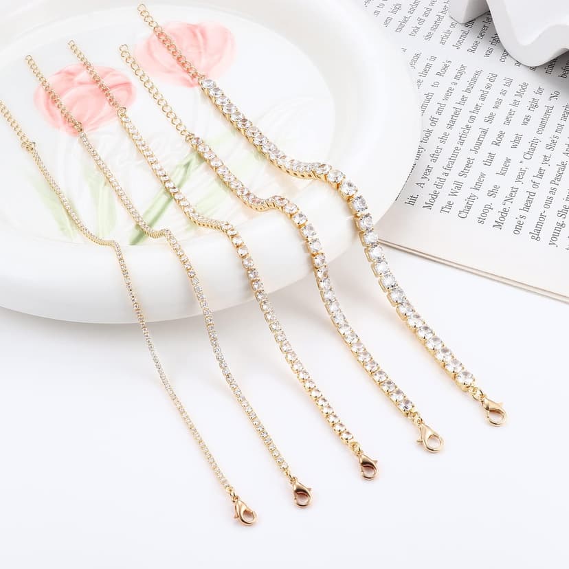 Dochais 3-5 Pièces Bracelet Tennis Femme Or Argent, Bracelet Femme avec Zircone Cubique, Bracelet Tennis Brillant, Bracelet Cristal Femme pour Femme Fille Cadeau Bijoux - 2