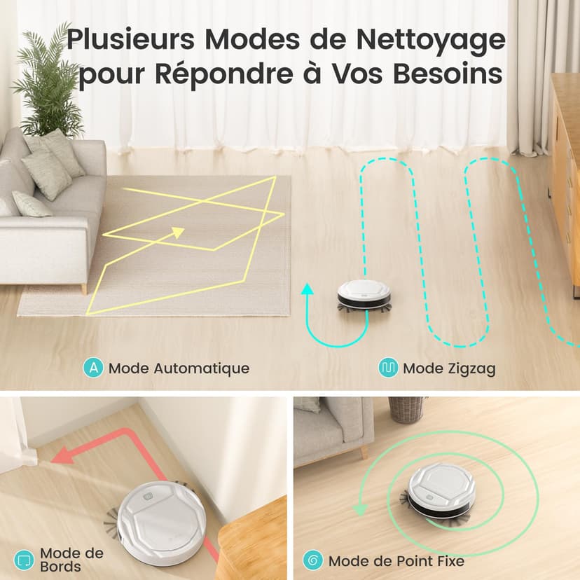 Lefant Aspirateur Robot, Robot Aspirateur Autonomie Mince Silencieux, Connecté avec WiFi/Alexa/App, 3 Modes d'aspirations, Programmable, Idéal pour Les Poils d'animaux Tapis Sols Durs, M210 Blanc - 3