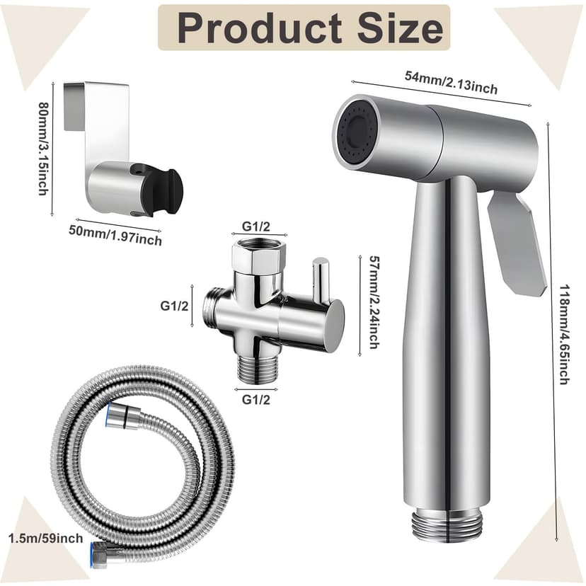 Bidet Hand Shower Personal Hygiene Set, Hand Stainless Steel Bidet Sprayer with 1.5 m Hose, Baby Cloth Nappy Spray Kit, Adjustable Spray Gun, Bidet Shower for Personal Hygiene - 2