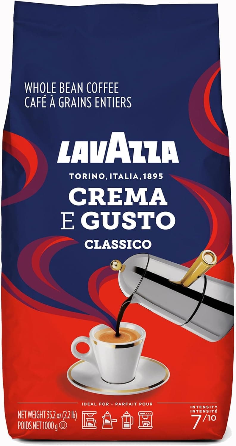 Lavazza, Crema e Gusto Classico Grains de café torréfiés aux notes aromatiques épicées, idéal pour les grains de café expresso, Arabica et Robusta, intensité 8/10, torréfaction foncée, 1 paquet de 1 - 1