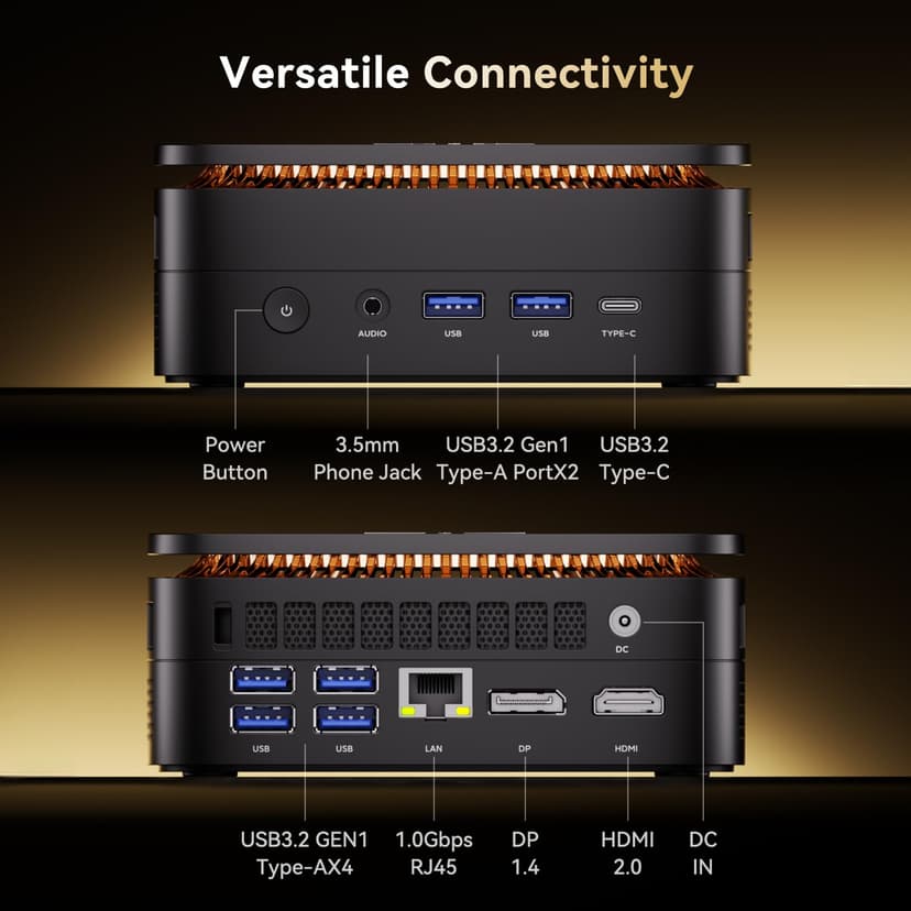 NiPoGi Essenx E1 Mini PC AMD Ryzen 3250U Windows 11 Pro (2C/4T, up to 3.5 GHz) 8GB DDR4 RAM + 256GB SSD, 4K@60Hz dual display HDMI 2.0 + DP/Wi-Fi/BT/LAN, mini computer for office/education - 8
