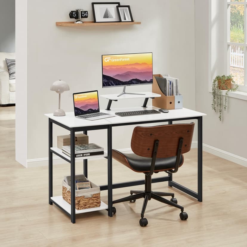 GreenForest Bureau avec Rangement,100 x 50cm Bureau d’Ordinateur avec Support de Moniteur,Bureau Gaming avec Étagères de Réversibles,Petite Bureaux à Domicile et Postes de Travail Informatiques,Blanc - 8