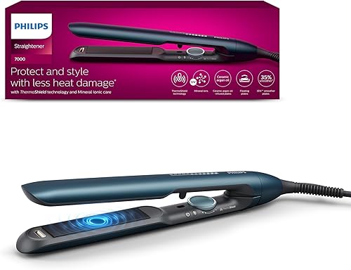 Philips 7000 Series Hair Straightener with ThermoShield Technology, Black [Model BHS732/00]