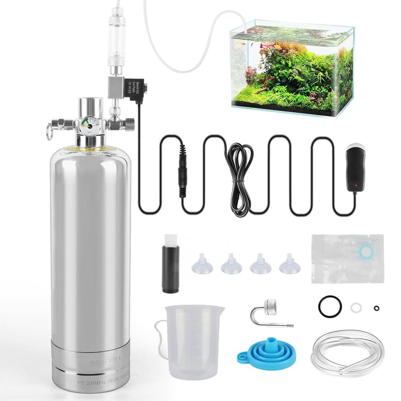 JAOGAUS Aquarium CO2 generator, 2 litre large stainless steel bottle, intelligent gas supply, indispensable for aquarium plant growth, Quick-connect design for easy installation - 1