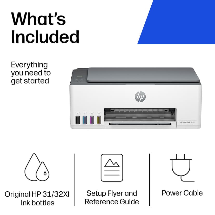 HP Smart Tank 5105 All in One Printer | Perfect for Home | Colour | Wireless | Print, Scan, Copy | Refillable, Includes up to 3 Years of Ink | Smart Buttons | Easy Setup | Reliable Wi-Fi - 7