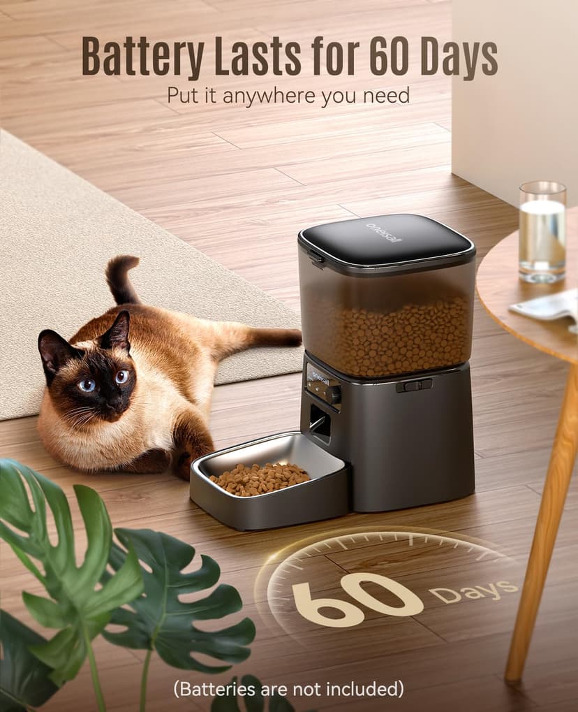 oneisall Automatic Cat Feeder, 2.4G WiFi Cat Food Dispenser with App Control, 3.5L Cat Feeder with Timer,1-12 Meals a Day with Stainless Steel Bowl - 6