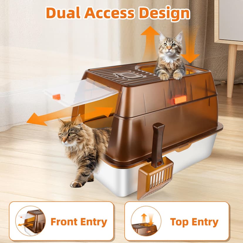 Bartuke Stainless Steel Cat Litter Box with Lid, Enclosed Litter Box for Big Cats, High Sided Metal Litter Pan with Scoop, Odors Control, Anti-Urine Leakage, Easy Cleaning (23.6''x15.8''x15.8'') - 5