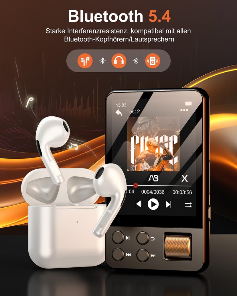 AGXOV 128GB Bluetooth MP3 Player, MP3 Music Player with Headphones, Dictaphone, HiFi Sound, 2.4 Inch Color Screen, Ideal for Sports, Black - 3