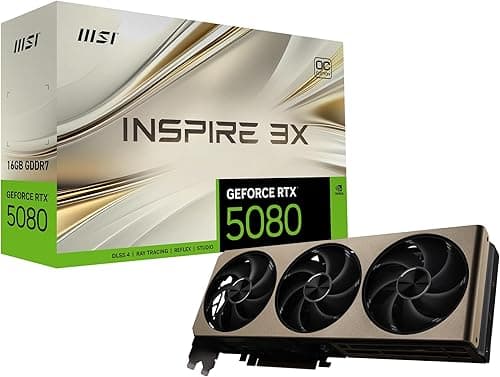 MSI Gaming RTX 5080 16G Inspire 3X OC Graphics Card (16GB GDDR7, 256-bit, Extreme Clock TBD MHz, DisplayPort x 3 2.1a, HDMI 2.1b, NVIDIA Blackwell Architecture)