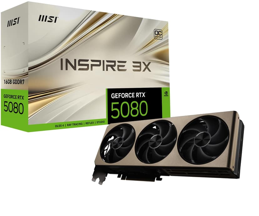 MSI Gaming RTX 5080 16G Inspire 3X OC Graphics Card (16GB GDDR7, 256-bit, Extreme Clock TBD MHz, DisplayPort x 3 2.1a, HDMI 2.1b, NVIDIA Blackwell Architecture) - 1