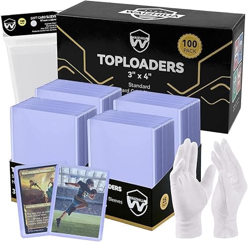 WAIZHIUA Lot de 200 Protection Card Sleeves,Pochettes Standard Sleeves - 3 x 4 Pouces - Pour MTG, Football, Cartes de Sport, Comprend des Gants (100 Ghiere Rigide + 100 Pellicola per Carte)