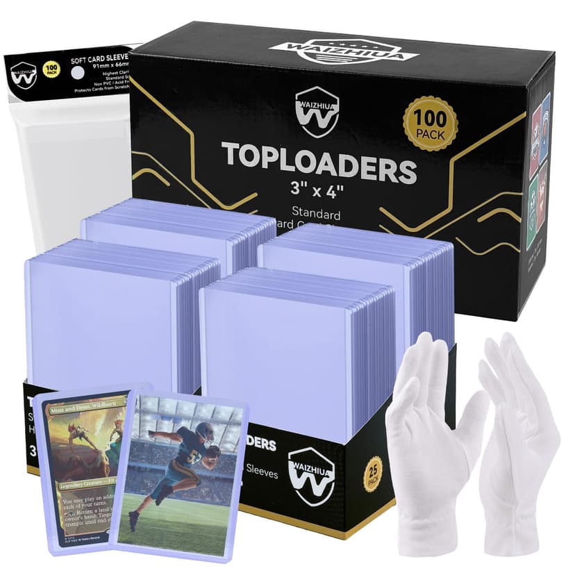 200-Piece Card Sleeves Set – Includes 100 Toploaders & 100 Clear Penny Sleeves and Gloves, Premium 3"x4" Top Loaders for Sports, MTG, Football & Game Cards - 1