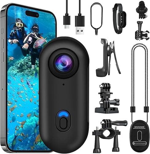 OBEST Action Cam 4K 360 Action Camera Mini Body Cam Magnetic Vlog POV Camera, WiFi Underwater Camera 30 m Waterproof Motorcycle Helmet Camera Bicycle Rider Sports Camera Accessories Black