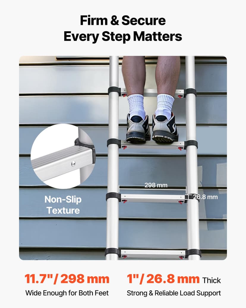 VEVOR 12.5ft Telescoping Ladder, Aluminum Lightweight Multi-Purpose Collapsible Extension, One-Touch Retraction Ladder, Heavy Duty 330LBS Max Capacity with Non-Slip Feet, for Home, Outdoor Work, Loft - 3