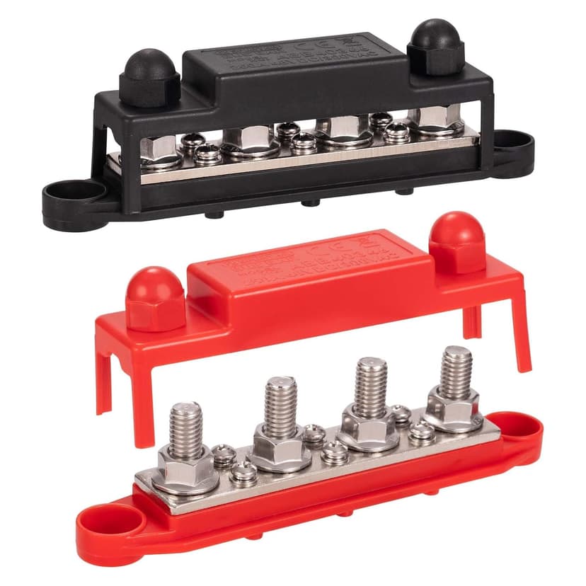 Spurtar Bus Bar Power Distribution Blocks with 4x M10 Terminal Studs 6x #8 M4 Screws 250A 12V 24V 48V Battery Bus Bar for Car Truck RV ATV Boat Trailer 16.5x3.4x4.8cm - Not for Tight Spaces - 1