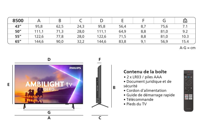 Philips Ambilight TV 75PUS8500 4K Smart TV - 75 Inch Display with Pixel Precise, Ultra HD, Titan OS, Dolby Vision and Dolby Atmos Sound - 3