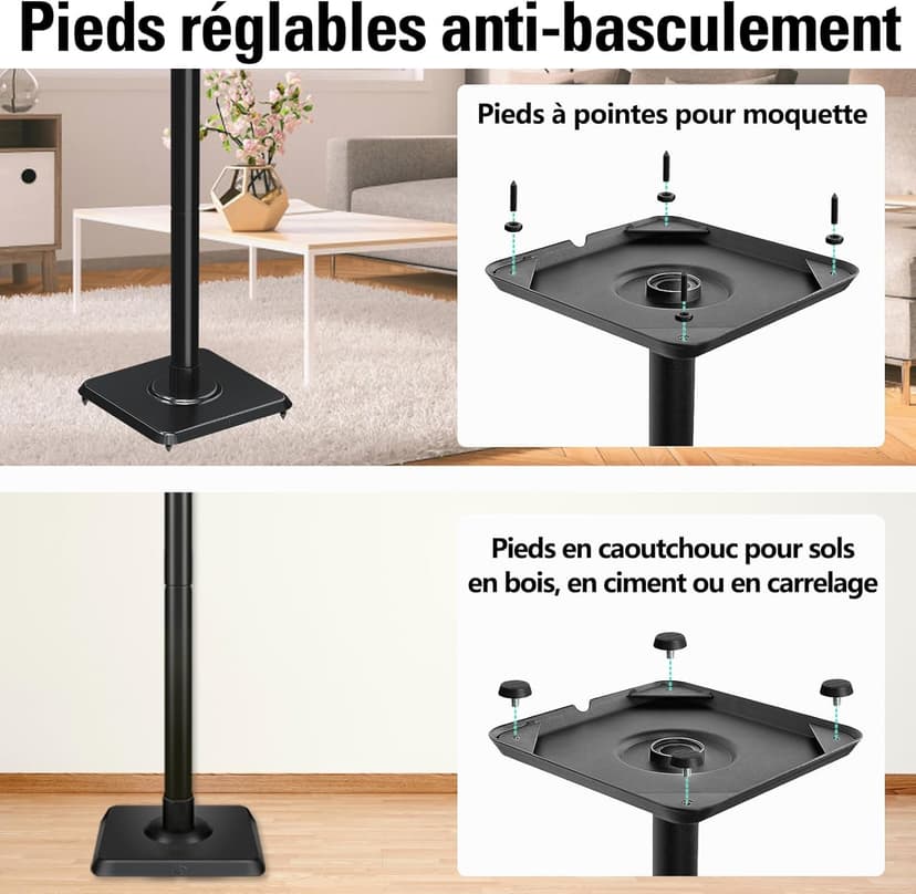 Mounting Dream Speaker Stands Height-Adjustable for Satellites up to 5 kg, Set of 2 Floor Stands - 6