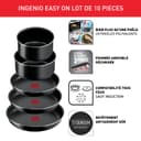 Tefal Ingenio Batterie de cuisine 10 pièces, Poêles, Casseroles, Couvercles, Poignée, Non induction, Revêtement antiadhésif, Empilable, Compatible lave-vaisselle, Fabriqué en France, Easy On L1599902 - 2