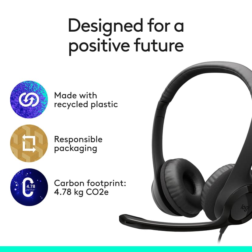 Logitech H390 kabelgebundenes Headset für PC/Notebook, Stereo-Kopfhörer mit Mikrofon mit Geräuschunterdrückung, Stereo, Bedienelemente am Kabel, Works with Chromebook – SCHWARZ - 7