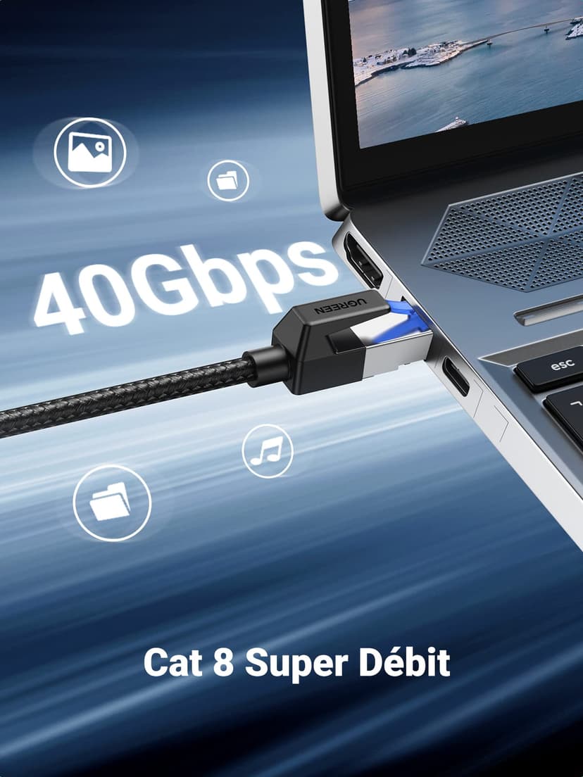 UGREEN CAT 8 Ethernet Cable High-Speed 40Gbps 2000MHz Ethernet Cable Braided RJ45 LAN Gigabit Network F/FTP POE Compatible with Xbox One Switch PS5 PS4 WiFi Extender Router Modem Patch Panel (10M) - 7