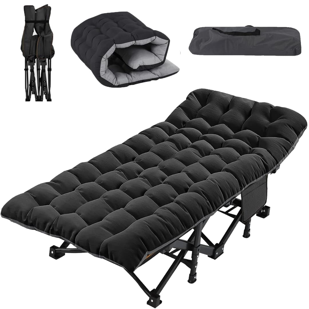 Folding Sunlounger Bed with Mattress, Adjustable Backrest…
