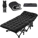 Folding Sunlounger Bed with Mattress, Adjustable Backrest, Side Pocket - Portable Guest Bed for Office Naps and Patio Use - 1