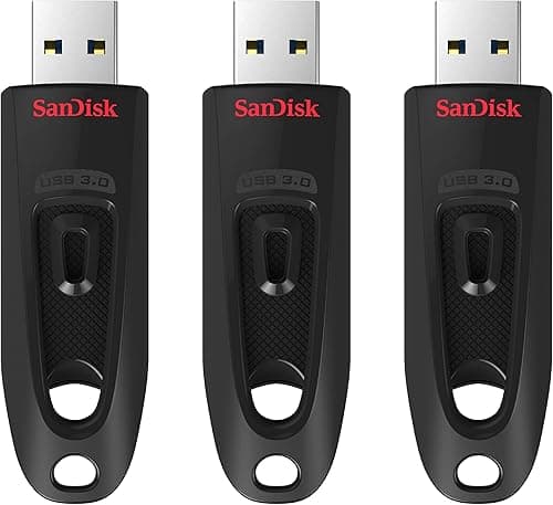 SanDisk 64 Go Ultra Clé USB 3.0 , jusqu'à 130 Mo/s, paquet de trois, Noir