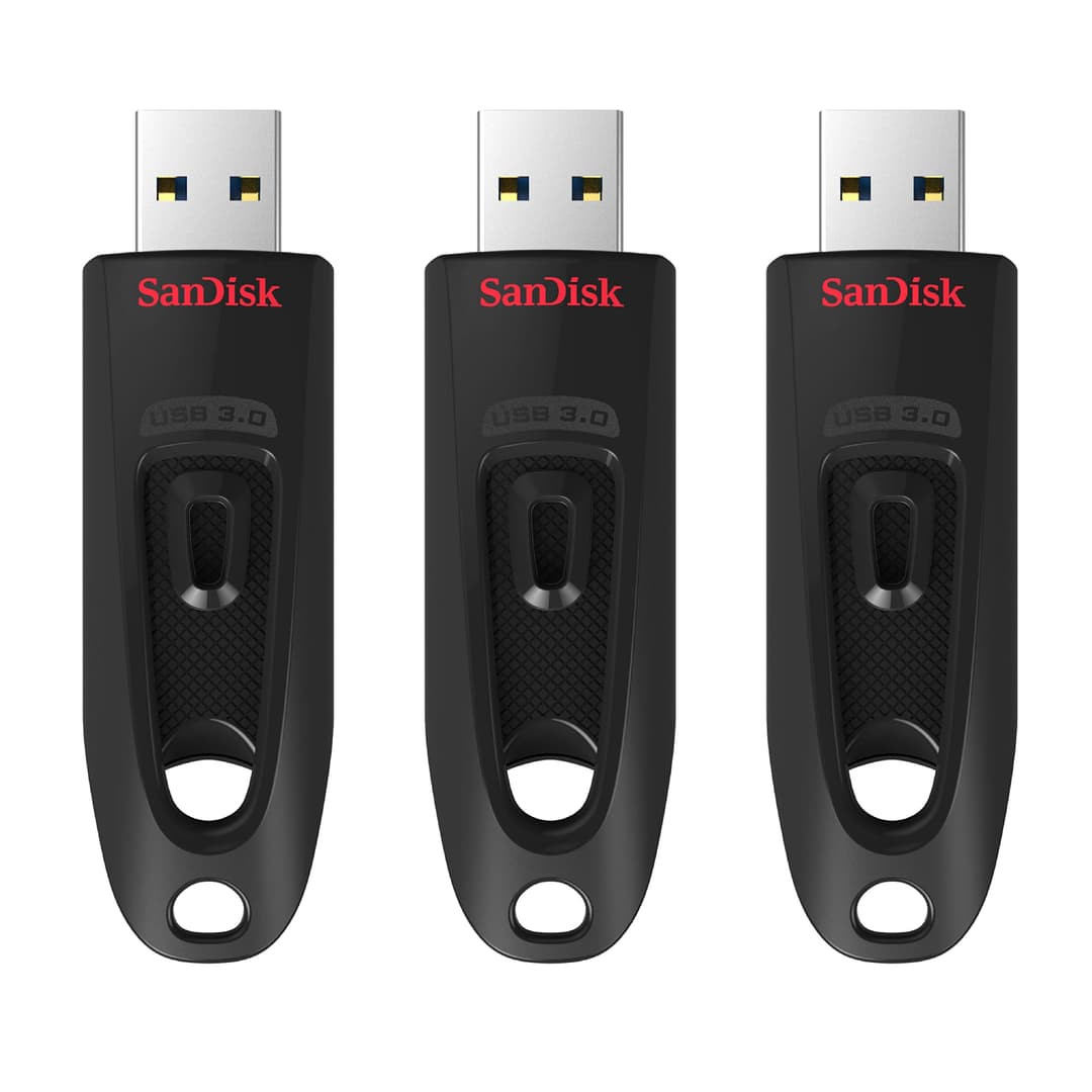 SanDisk 64 Go Ultra Clé USB 3.0 , jusqu'à 130 Mo/s, paquet de trois, Noir