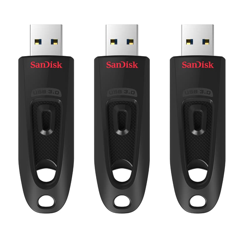 SanDisk 64 Go Ultra Clé USB 3.0 , jusqu'à 130 Mo/s, paquet de trois, Noir - 1