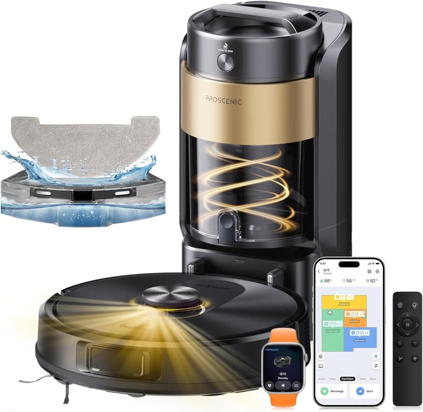 Proscenic Q20 Plus Robot Vacuum Cleaner Washer 10000Pa with Bagless Station Automatic Emptying, 200Min Robot Vacuum Cleaner and Mop, Nav Lidar Mapping, Obstacle Avoidance, For Pet Hair Rugs - 1