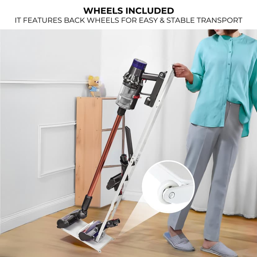 Vacuum Cleaner Holder Compatible with Dyson V15 V12 V11 V10 V8 V7 V6 - DC45/ DC35/ DC58/ DC59/ DC62/ DC74- Floor Storage Organizer with Wheels Without Drilling the Wall. - 4
