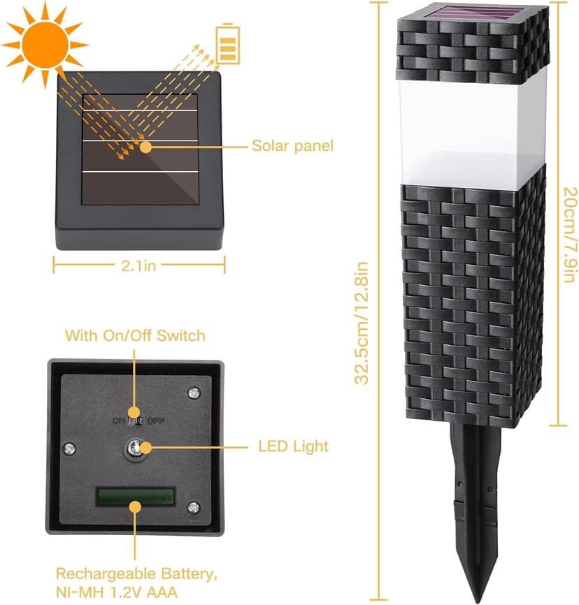 Joomer Solar Lights Outdoor Garden, 8 Pack Garden Lights Solar Powered Waterproof, Rattan LED Pathway Lighting Solar Powered Path Light Decoration for Patio Driveways Landscape Lawn Yard, White - 2