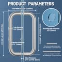 Ranbo Shower Glass Door Handle, 203mm (8 Inch) Hole Centres, Brushed Nickel, 304 Stainless Steel, 1.0mm Thick Tube, Fits 6–12mm (1/4"–1/2") Glass, for Bathroom Door Installation or Replacement. - 2