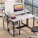 GreenForest Office Desk with Full Monitor Stand,100 cm Home Computer Desk with Reversible Storage Shelves,Small Study Desk with Headphone Hook and Cup Holder,White - 7