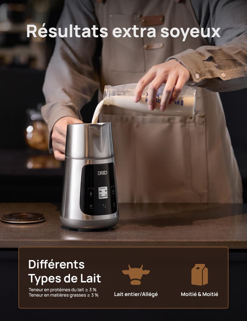 DREO Mousseur à Lait Électrique [Amélioré], Mousseur Automatique All-in-1 de 450ml pour Lait, Cappuccino, Chocolat Chaud, Plus de 30 Boissons, Facile à Nettoyer, Lavable au Lave-vaisselle, Écran LED - 5