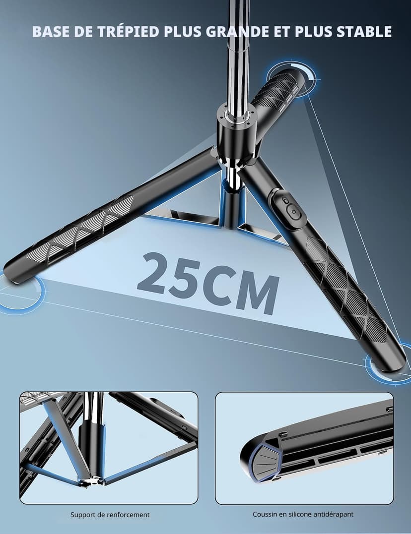 163.5CM Perche à Selfie, Trépied Smartphone, Extensible Selfie Stick Trépied de Téléphone avec Télécommandeet Support pour Téléphone Portable Compatible avec iPhone/Samsung/GoPro/Camera - 3