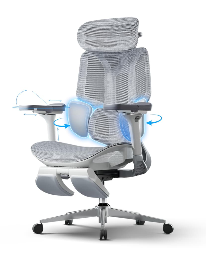 Hbada E3 Pro Fauteuil de Bureau Ergonomique, Système Lombaire Dynamique 3 Zones, Accoudoirs Réglables 6D, Tête avec Réglage 4D, Gris avec Repose-Pieds - 1