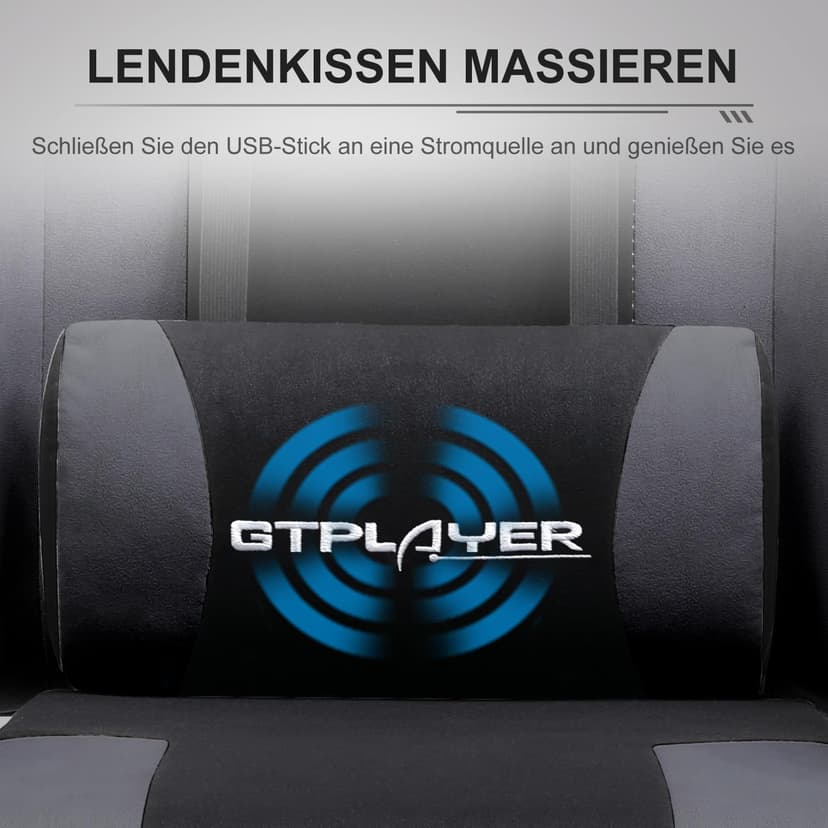 GTPLAYER Chaise de Gaming en Tissu - Ergonomique - avec Repose-Pieds - Appuie-tête - Coussin Lombaire - Rembourré - Pivotant, Supporte 150 kg, Gris - 5